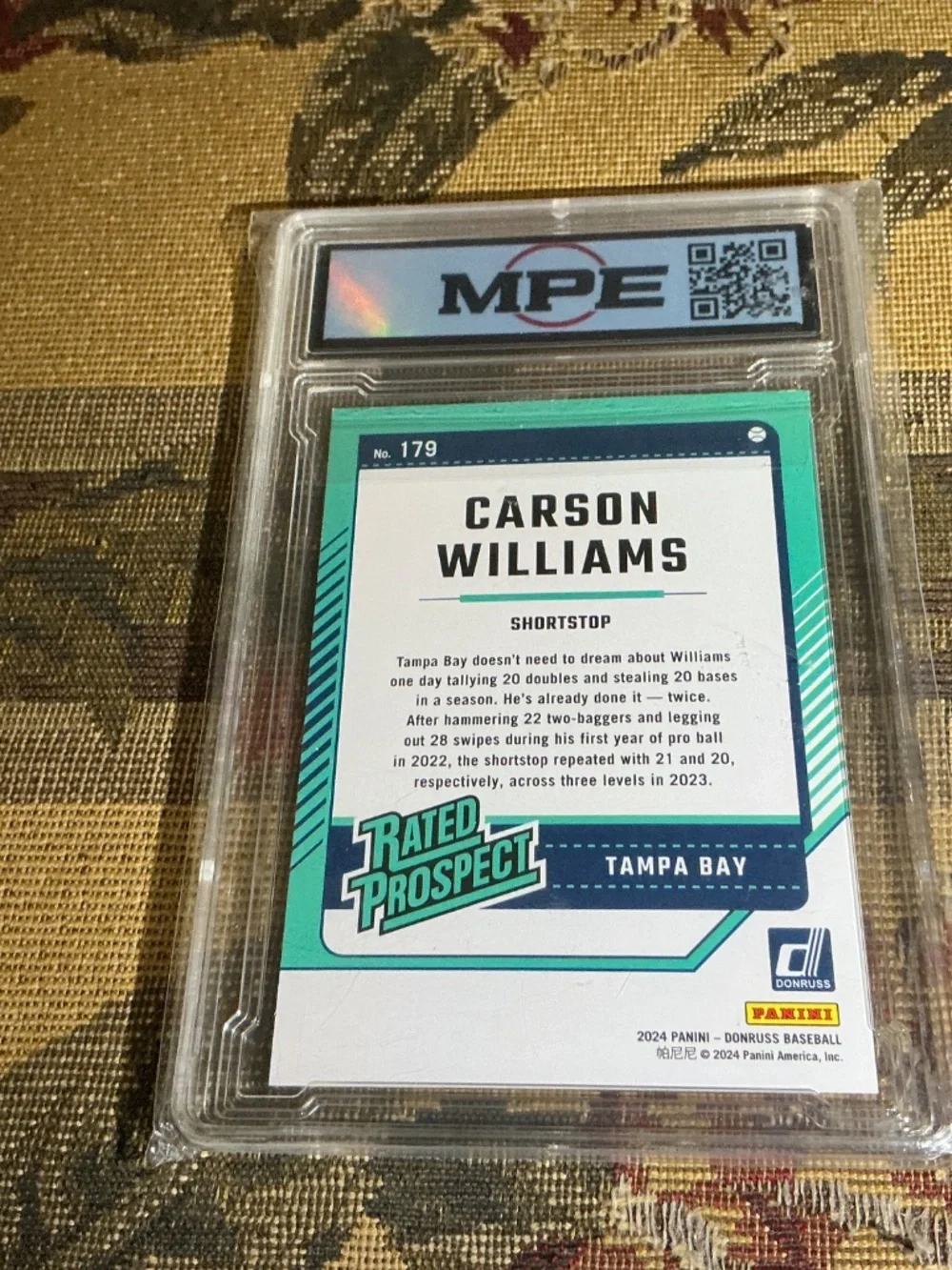 2024 Panini Donruss 179 Carson Williams Graded rookie Rated prospect MPE 10